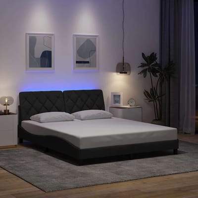 vidaXL - Bedframe - met - LED - zonder - matras - 160x200 - cm - stof - donkergrijs