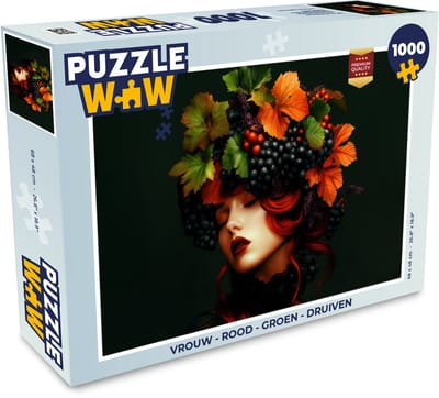 Puzzel Vrouw - Rood - Groen - Druiven - Legpuzzel - Puzzel 1000 stukjes volwassenen