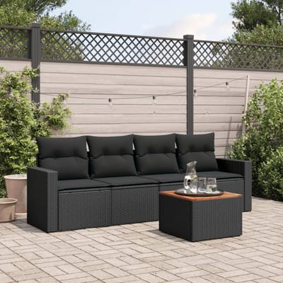 vidaXL - 5-delige - Loungeset - met - kussens - poly - rattan - zwart