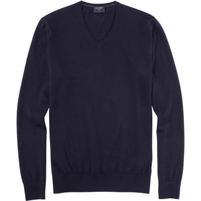 OLYMP Level 5 body fit trui wol met zijde - V-hals - marine blauw