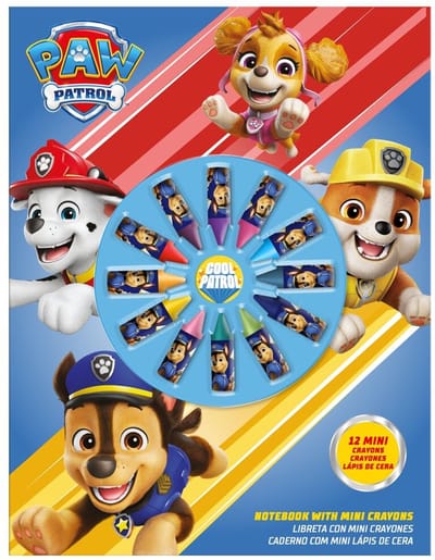 Notitieboekje + 12 Mini Kleurkrijtjes – Paw Patrol | 21,5 x 8 x 1 cm