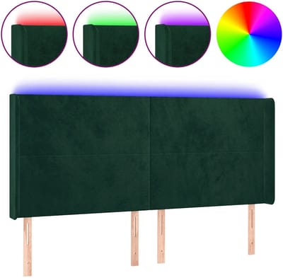 vidaXL - Hoofdbord - LED - 203x16x118/128 - cm - fluweel - donkergroen
