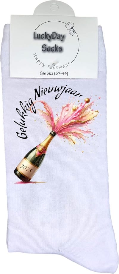 Nieuwjaar 2025 - Opkikker - Grappige sokken - Valentijns cadeau - Verjaardag cadeau - Kerst cadeau - Grappige sokken - Leuke sokken - Vrolijke sokken - Champagne - Roze - Vaderdag - Moederdag - Feest - Socks die Happy maken - 37-44