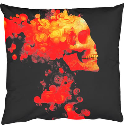 Sierkussens - Kussentjes Woonkamer - 50x50 cm - Schedel - Oranje - Zijaanzicht - Vlammen