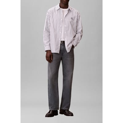 Calvin Klein Long Sleeve Yarn-dyed Stripe Washed Brilliant White Taglia: S | Camicie Casual Outlet | Uomo | Bianco