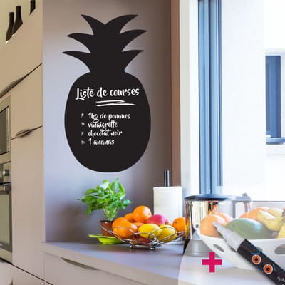 Schoolbordsticker - uitwisbare zelfklevende muurstickers - Ananas + witte vloeibare krijt - 100x55cm