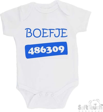 100% Katoenen Romper "Boefje 486309" Unisex Katoen Wit/blauw Maat 62/68