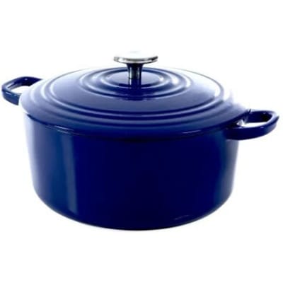 BK Bourgogne Braadpan Gietijzer 24cm/4.2l - inductie braadpan - gietijzeren braadpan - ovenbestendig tot 230 graden - deksel met druipringen - wit geëmailleerde binnenkant - Royal Blue