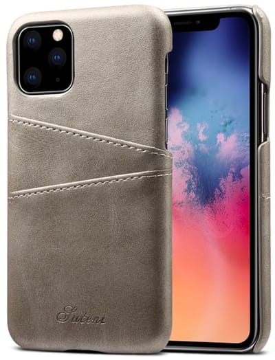geschikt voor iPhone 11 Pashouder Hoesje Leer - Telefoonhoesje van kunstleer met vakjes voor pasjes geschikt voor iPhone 11 - Mobiq Leather Snap On Wallet hoesje geschikt voor iPhone 11 grijs