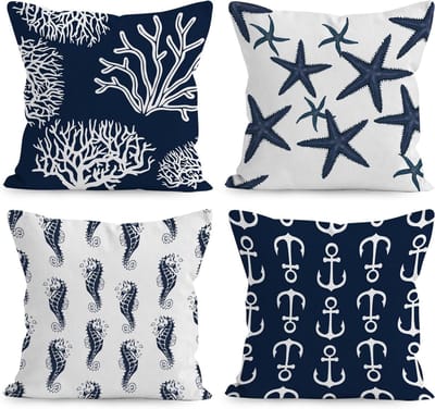 Kussenhoezen Set - Decoratieve Hoezen - Huis Decoratie - Linnen Textuur - 4 Stuks 18x18 Inch - Donkerblauw