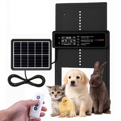 UniEgg® Premium Solar Plus met Extra Groot 7 watt paneel | Automatisch luikje 5.0 met lichtsensor + timer + afstandsbediening | Extra stevig 5e generatie | Kippenluik | Geschikt voor honden, katten, knaagdieren en kippen | Waterdicht | Alarm