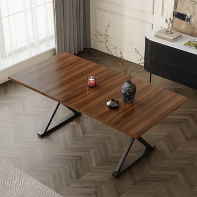 Eettafel - 180x90x75 cm - moderne stijl - metalen tafelpoten - voor 6-8 personen - walnootkleur en zwart