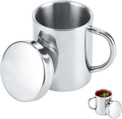 Dubbelwandige RVS Koffiemokken met Deksel en Handvat voor Koffie, Thee en Kamperen, Ideaal voor Buitenactiviteiten en Reizen