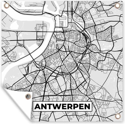 Tuin poster België – Antwerpen – Stadskaart – Kaart – Zwart Wit – Plattegrond - 200x200 cm - Tuindoek