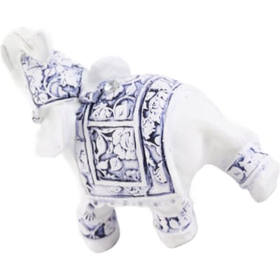 Decoratieve Olifant Beeldje Beeld Sculptuur Hars Woondecoratie Verzamelsieraad Blauw en Wit Porselein S(6 X 4 X white