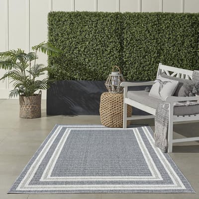 Flycarpets Belize Vloerkleed / Buitenkleed - Binnen & Buiten - Grijs - Laagpolig - Kader Motief - 120x170 cm