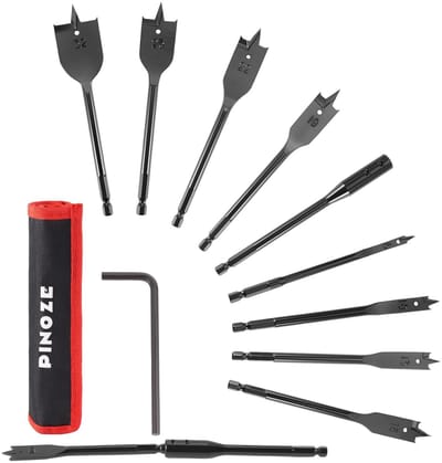 SnelShoppen - 9-delige Hout Spade Boor Set met 15.2 cm Verlenging, Plat Boor Bit Set 6-32 mm, Snelle Verwissel Hex Shank (1/4 inch), Inclusief Nylon O