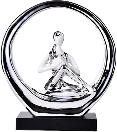 Decopatent - Yoga Beeld Vrouw - Sculptuur Yoga dame - Woman Woondecoratie - Yoga meditatie houding - Rond Decoratie beeld - Afm. 24.5x8.8.x27 Cm - Kleur: Zilver