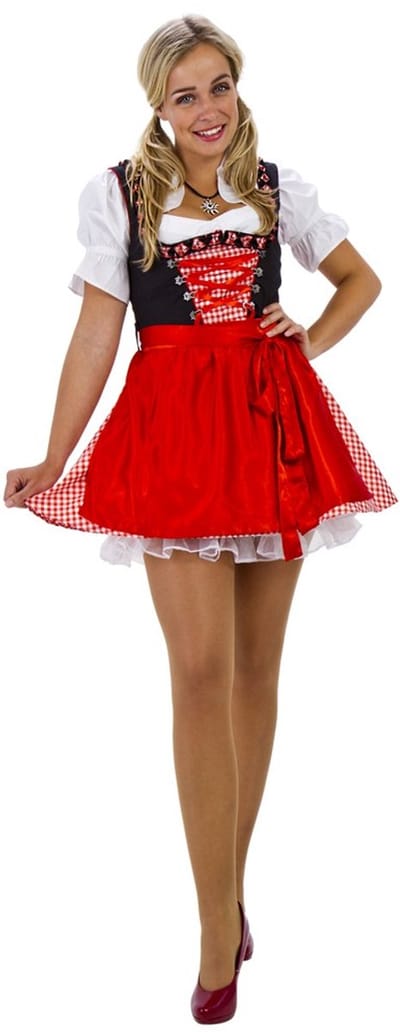 Oktoberfest Dirndl Mini - Zwart-Rood - Maat 36