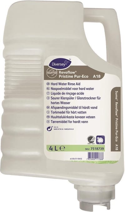 SUMA REVOFLOW PRISTINE PUR-ECO A18 NASPOELMIDDEL VOOR HARD WATER 3 flessen x 4 liter