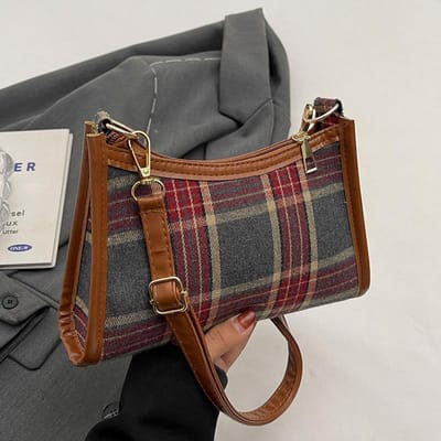 High-end Veelzijdige Retro en Modieuze Ruit Pendeltas voor Dames Nieuwe Eenvoudige Contrasterende Kleur Eénschouder Crossbody Tas brown