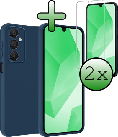 Hoesje Met 2x Screenprotector - Geschikt voor Samsung Galaxy A16 - Sterk & Shockproof - Back Cover - Siliconen Case - Telefoon Hoes - Donkerblauw