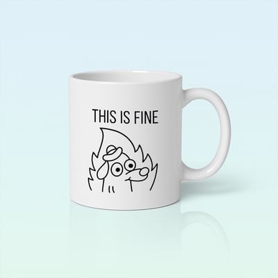 "This Is Fine" Grappige Cartoon Vuur Mok 330ml – Humoristische Koffiebeker voor Thuis en Kantoor