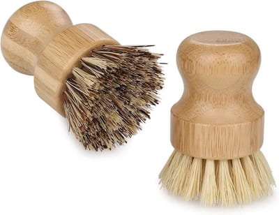 Set van 2 bamboe afwasborstels, milieuvriendelijke en duurzame schoonmaakborstels voor metalen gootsteen en keukenaccessoires
