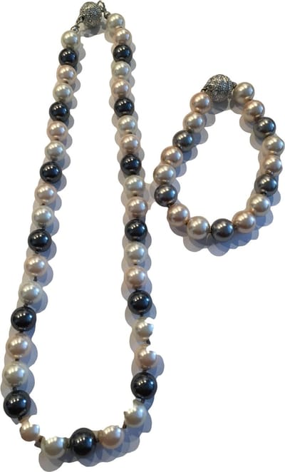 Parelset zalm grijs/zwart (ketting en armband)