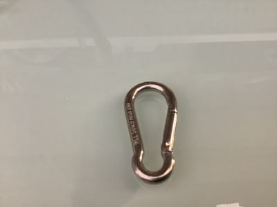 karabijn-haak RVS-A4. Schip.Boot. Jacht. Watersport. 5 mm dik x 50 mm lang. Musketon.