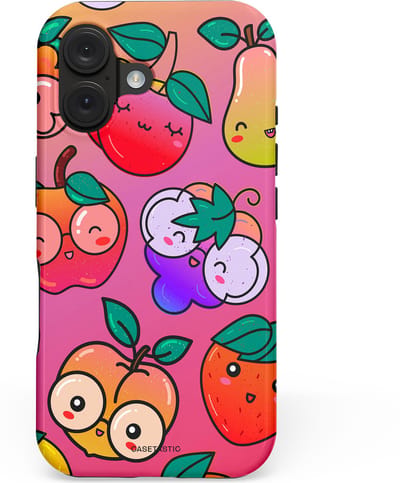 Casetastic hoesje geschikt voor Apple iPhone 16 - MagSafe - Dubbellaagse bescherming - Fruitige Grapjes - Fashion Case - Koraal Roze Perzik Goud