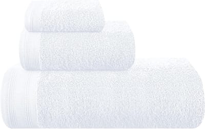 Famanu Ultra Soft Set van 3 katoenen handdoeken, bevat een grote badhanddoeken van 70 x 140 cm, handdoeken 40 x 60 cm en een wasbed van 30 x 30 cm, wit