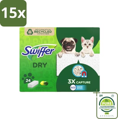 15 x Swiffer Dry - Vloerdoekjes - Navulling - Febreze Citroengeur - 24 Doekjes - Grootverpakking - Vloerdoekjes - Stofzuigen - Schoonmaken - Vloerreiniger - Navulling