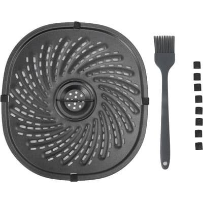 Airfryer Grillpan Vervanging Crisper Plaat Bakplaat Anti-aanbak Airfryer Rek Met Oliekwast Siliconen Pad L gray