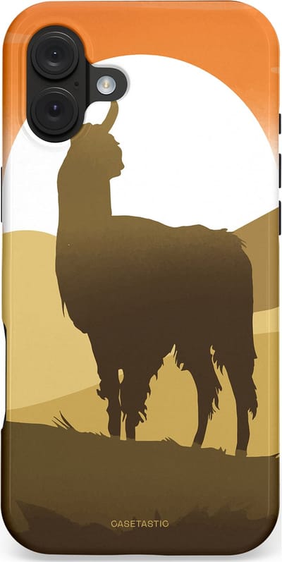Casetastic hoesje geschikt voor Apple iPhone 16 Plus - MagSafe - Dubbellaagse bescherming - Silhouet Alpaca - Fashion Case - Donkergrijs Terracotta Beige Wit