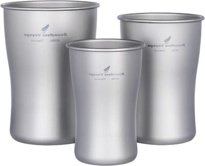Titanium Bierbeker Set 240 ml, 380 ml & 600 ml - Ultralicht, Stapelbaar en Duurzaam voor Camping, IJsdranken en Outdoor Activiteiten