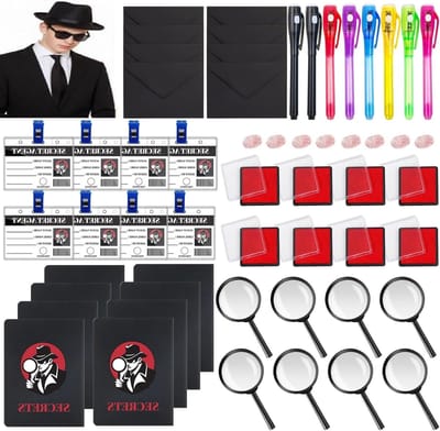 Complete Set van 48 Detectieve Party Accessoires met Vergrootglas, ID Kaarten en Notitieblokken voor Themafeesten en Spelletjes