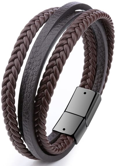 Armband Heren - Bruin Leer met Zwarte Sluiting - Leren Mannen Armbanden - Papa Cadeau Voor Mannen - Vaderdag