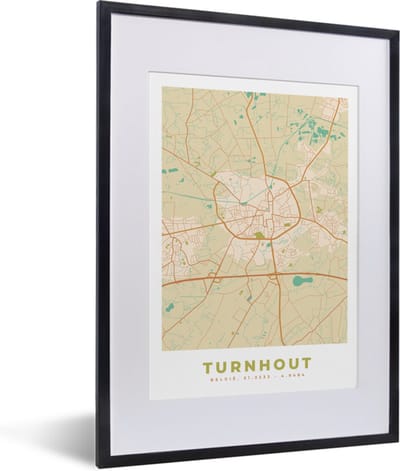 Fotolijst incl. Poster - Vintage - Plattegrond - Stadskaart - Turnhout - Kaart - 30x40 cm - Posterlijst