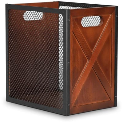 Prullenbak van hout - Afvalbak met handgreep - Ruimte Organiseren - Industrieel design - 18 liter inhoud - Bruin