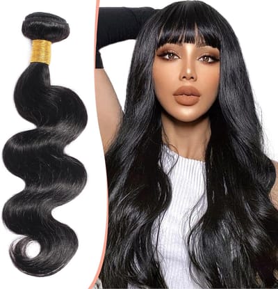 1 Bundle Weave Hair Extensions van 100% Ongeraakt Menselijk Haar, Braziliaanse Body Wave, Natuurlijke Zwartkleur en Hoogwaardige Kwaliteit