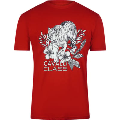 Cavalli Class Tiger Floral Logo Rood T-shirt