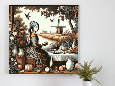 Line art vermeer schilderij | Verfijnde lijnen en moderne interpretaties van klassieke kunstwerken tentoongesteld | Kunst - 60x60 centimeter op Canvas | Foto op Canvas