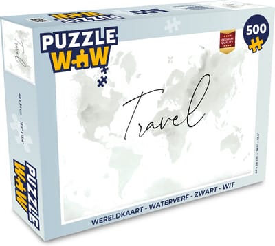 Puzzel Wereldkaart - Waterverf - Zwart - Wit - Legpuzzel - Puzzel 500 stukjes
