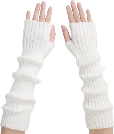 Arm Sleeves - Dames Lange Vingerloze - Gebreide Y2K Arm Sleeves - (Vit)