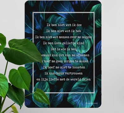 Interieurbord A4 credo -bladeren - christelijk - cadeau