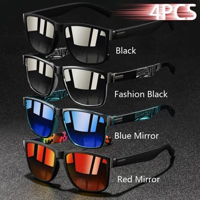 4 PCS Lunettes de Soleil Carrées Style Vintage Lunettes de Conducteur Homme Hommes Femmes Conduite Lunettes de Soleil Designer Luxe UV400 black