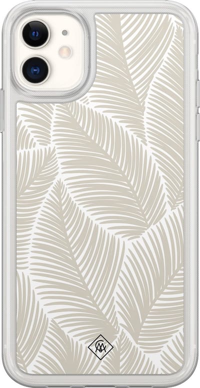 Casimoda® hoesje - Geschikt voor iPhone 11 - Palmy Leaves Beige - 2-in-1 case - Schokbestendig - Natuur - Verhoogde randen - Bruin/beige, Transparant