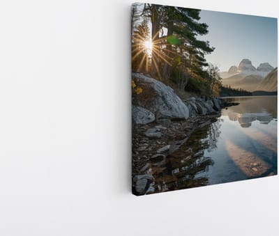 Saammp Canvas Schilderij - Water tussen de bergen- Landschap - Natuur - 20x20 - Foto op canvas - Wanddecoratie - Muurdecoratie Woonkamer - Slaapkamer decoratie - Canvas Print