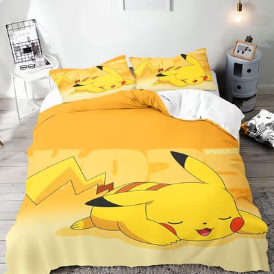 Pokémon Anime Dekbedovertrek Set Comforte Beddengoed Sets met Cartoon Print Twin Maat Kerstcadeaus 3-delig EU Single(135*200cm)3pcs